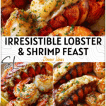 Pan-seared garlic butter lobster tails and shrimp served on a plate as part of Lobster Shrimp Recipes.